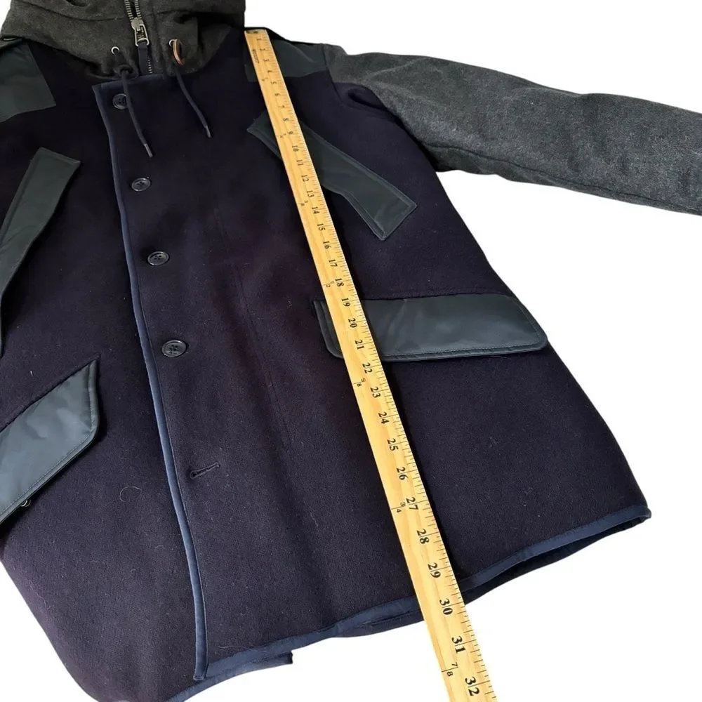 J CREW Burbridge Mixed Media Parka Coat Heavy Quilted Winter Navy Gray Sz S